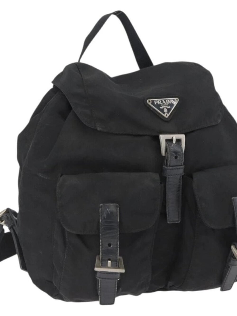 PRADA Backpack Nylon Black Silver Auth 173583